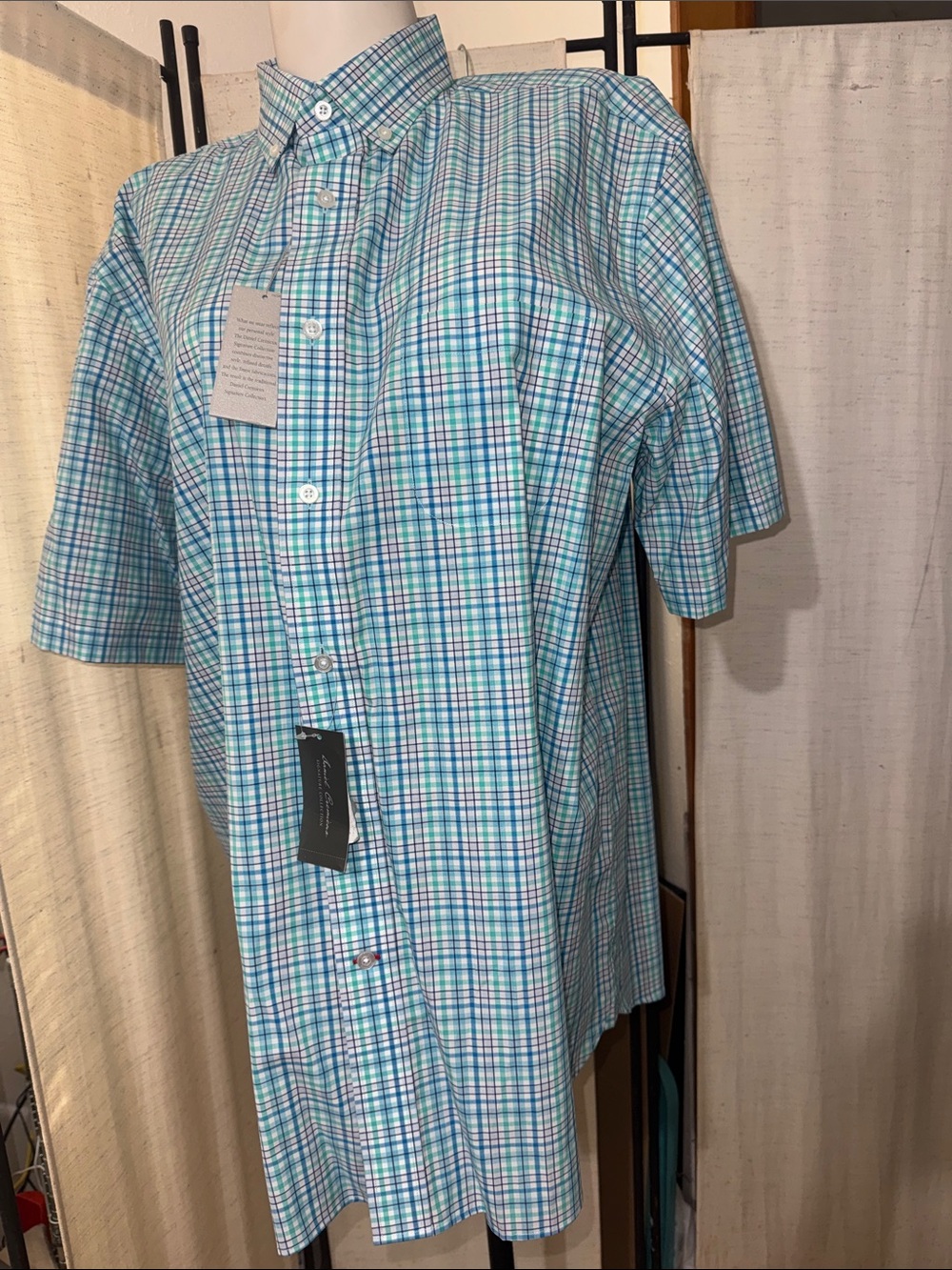 Daniel Cremieux Aqua Plaid SS Shirt Cotton $85